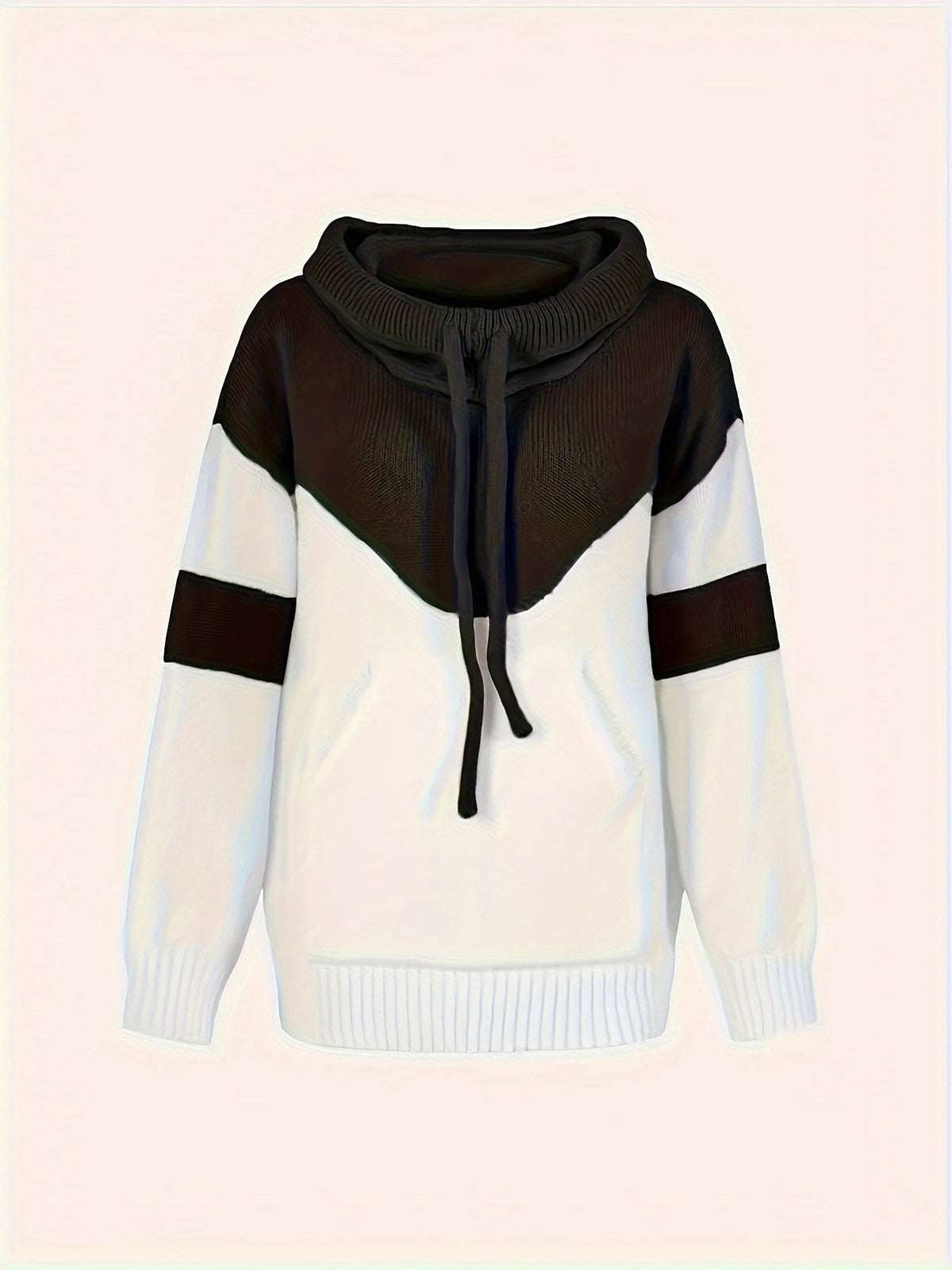 Women's Drawstring Hood Two-Tone Relaxed Pullover Hoodie