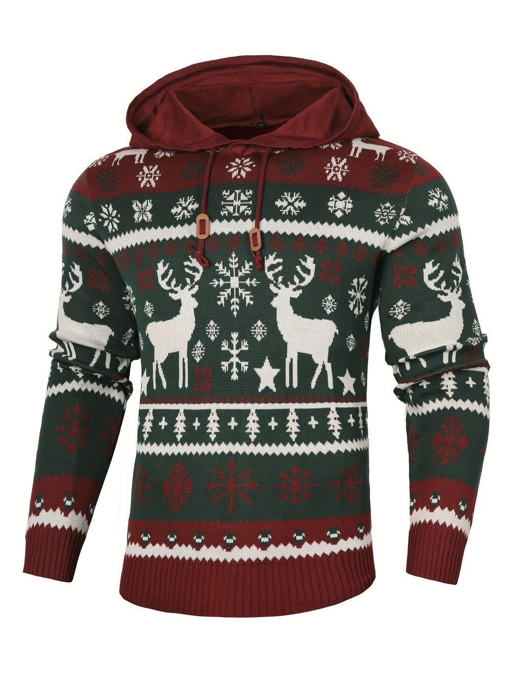 Women's Holiday Knit Hoodie Sweater with Reindeer Pattern