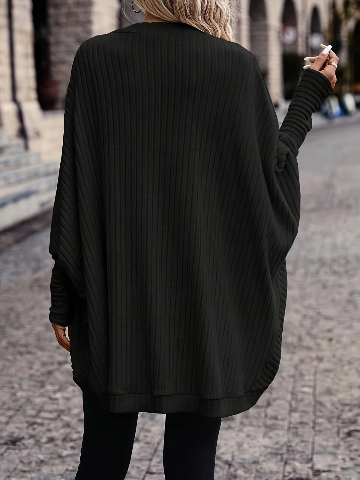 Women's Buttonless Ribbed Drape Cardigan