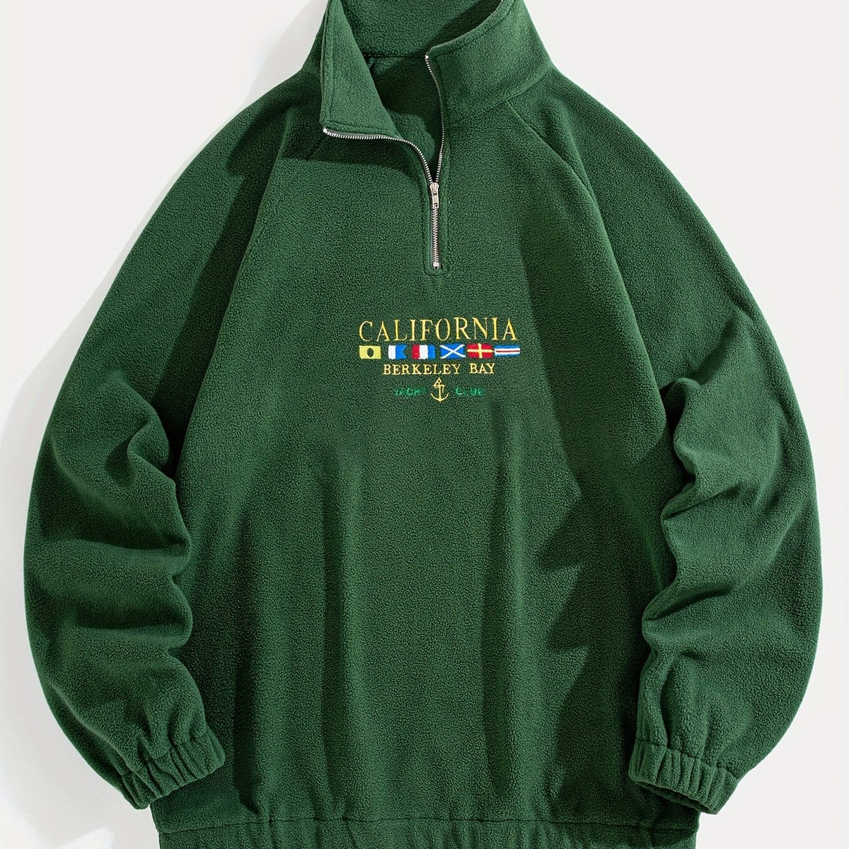 Women's Nautical Embroidery Brushed Quarter-Zip Pullover - Green