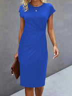 Women's Ruched Waist Bodycon Short Sleeve Midi Dress