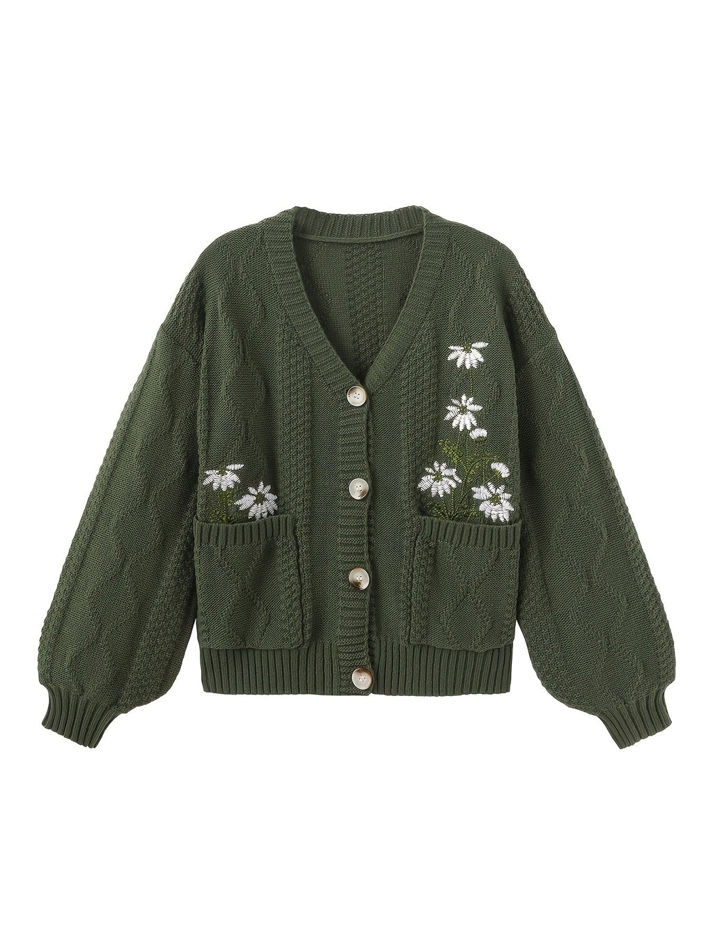 Women's Delicate Floral Stitch Knit Cardigan