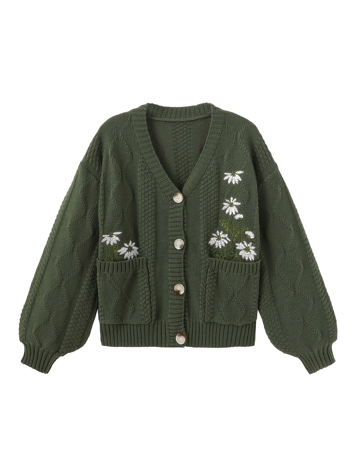Women's Delicate Floral Stitch Knit Cardigan