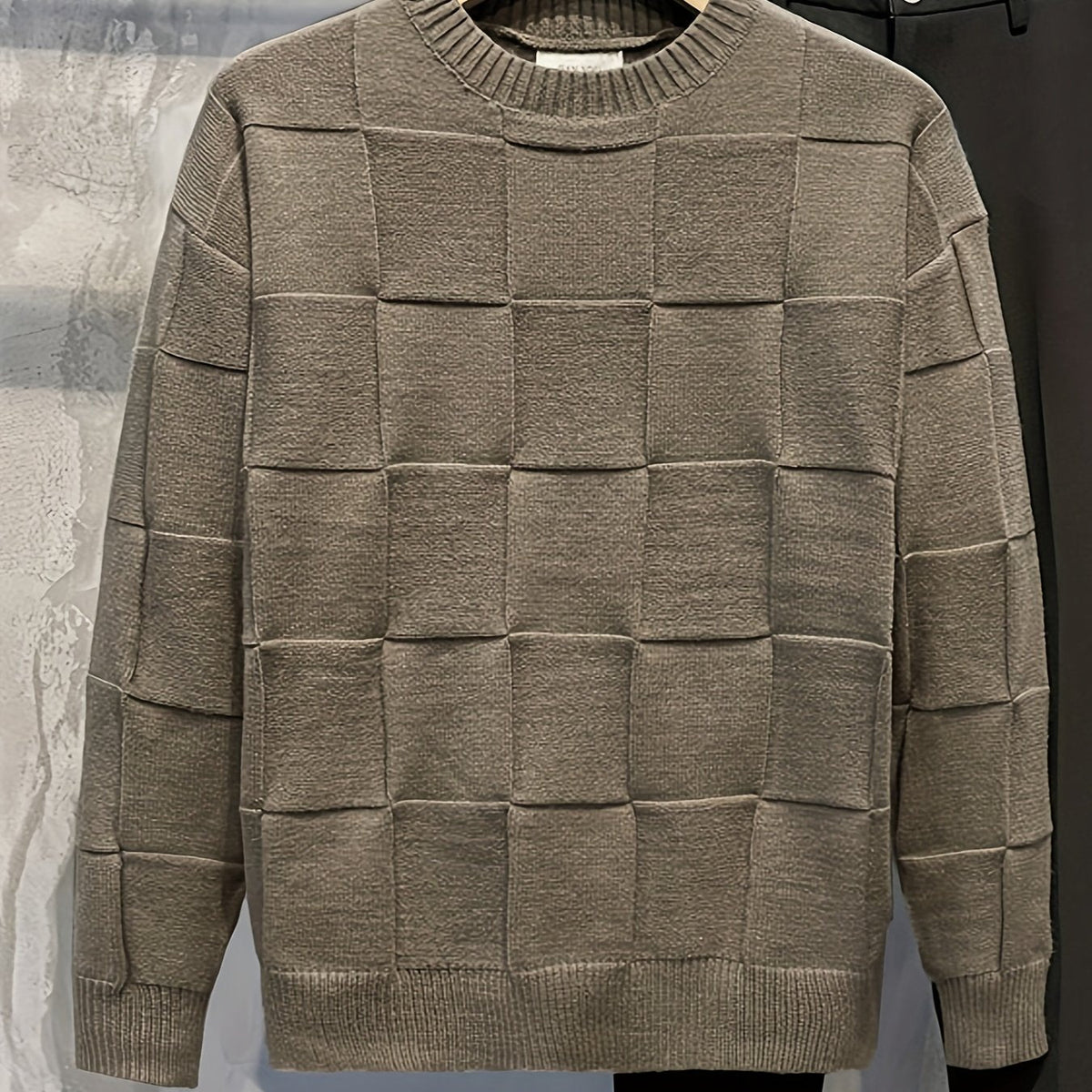 Women's Raised Grid Texture Crewneck Knit Sweater - Light Brown