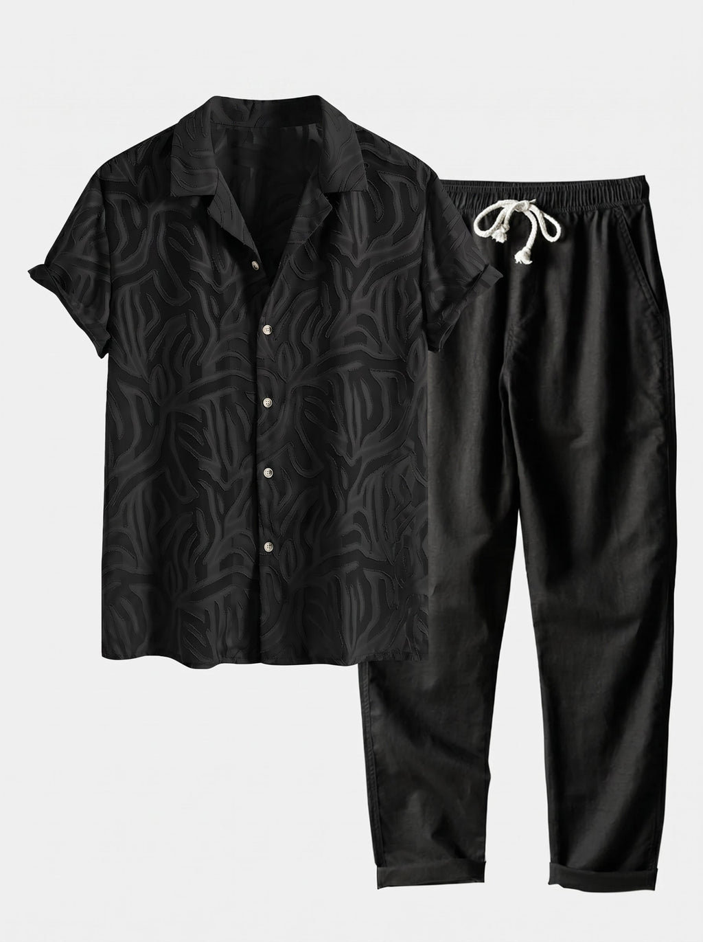 Men's Cuban Collar Summer Co Ord Textured Shirt Linen