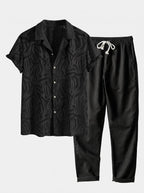 Men's Cuban Collar Summer Co Ord Textured Shirt Linen