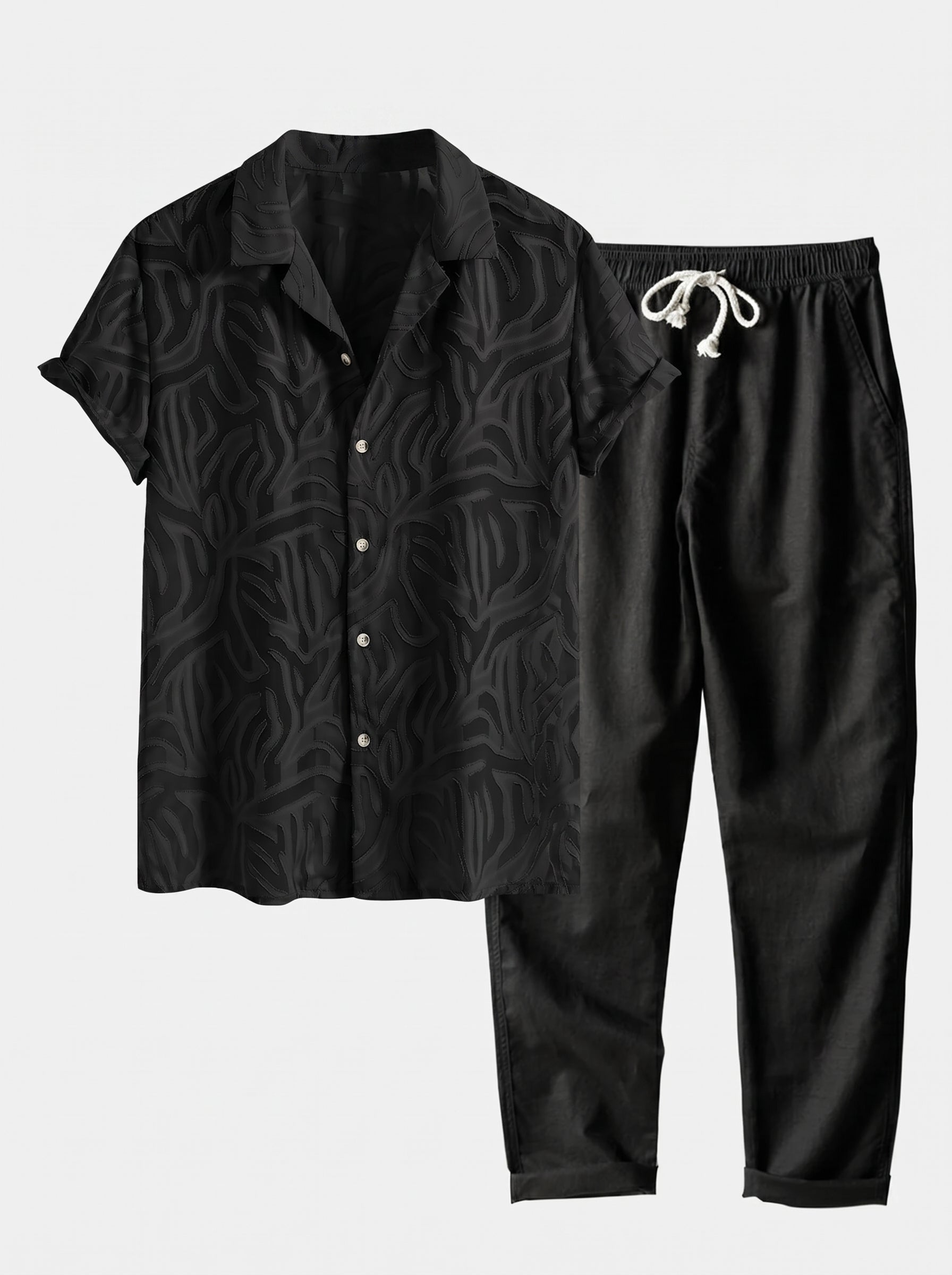 Men's Cuban Collar Summer Co Ord Textured Shirt Linen