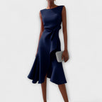 Women's Sleeveless Midi Dress With Draped Asymmetrical Hem