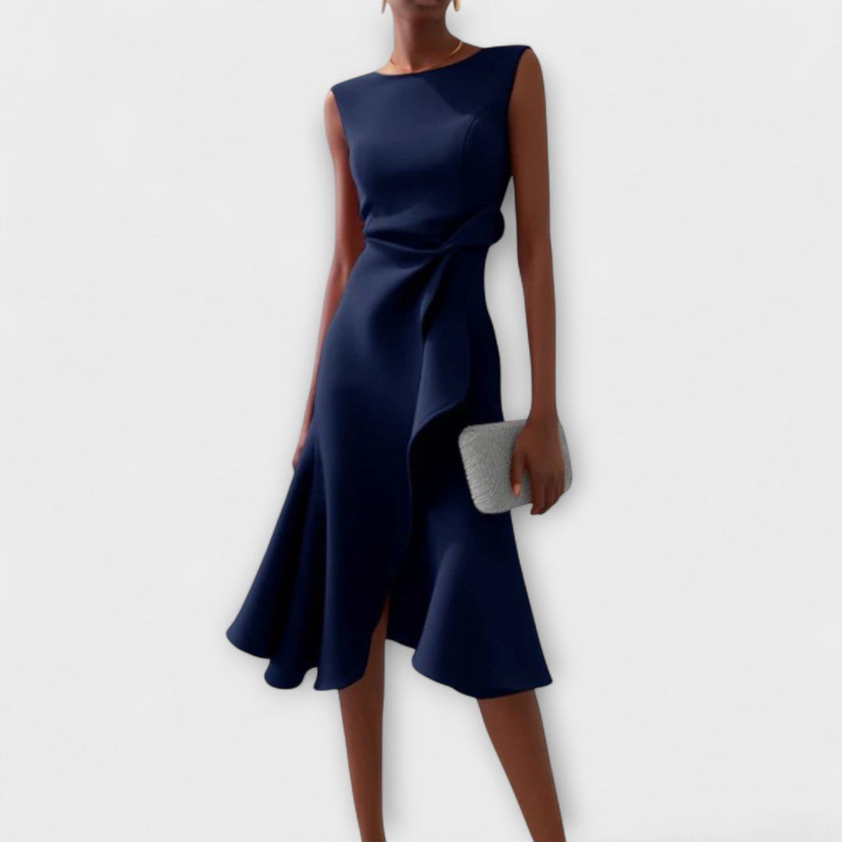 Women's Sleeveless Midi Dress With Draped Asymmetrical Hem