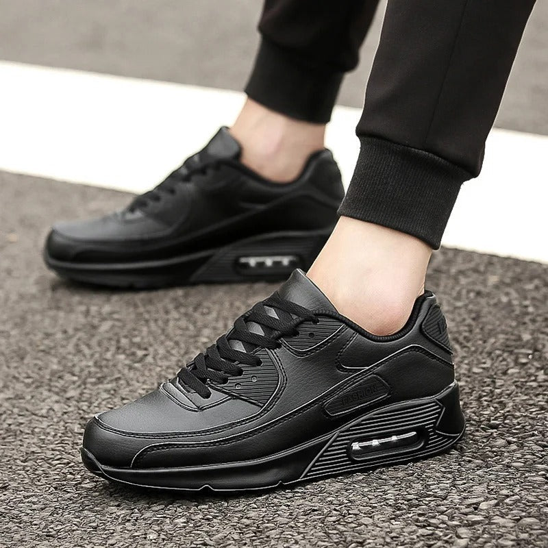 Men's White Leather Trainers Cushioned Sole Everyday Street Sneakers
