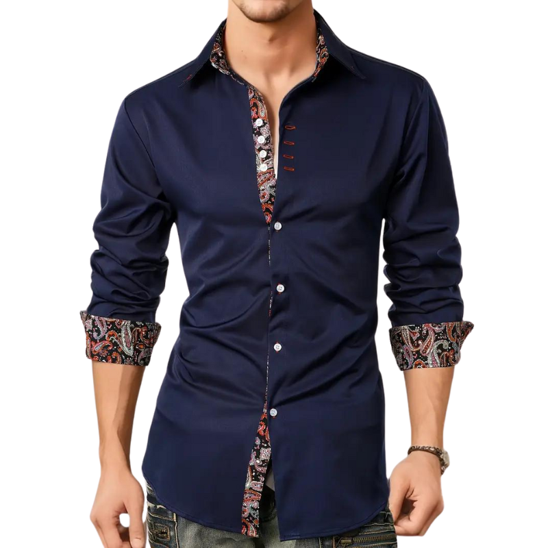 Men's Tailored Button Up Shirt Printed Trim Detail Design