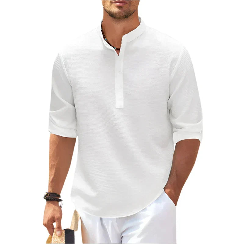 Men's Henley Stand Collar Casual Summer Shirt