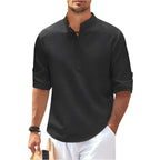 Men's Henley Stand Collar Casual Summer Shirt