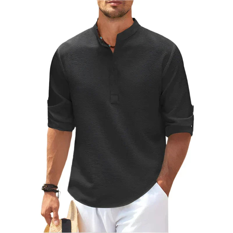 Men's Henley Stand Collar Casual Summer Shirt