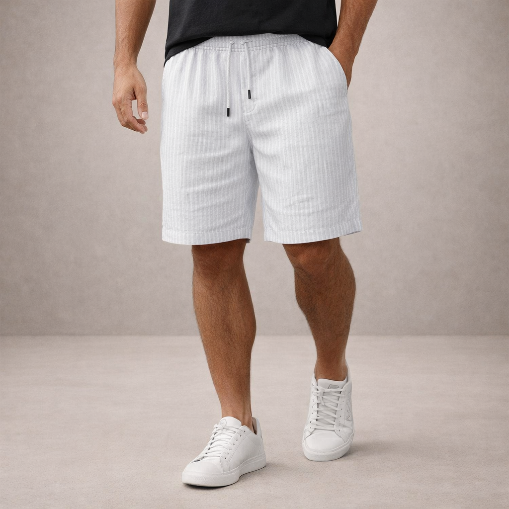 Men's Linen Shorts Drawstring Waist Printed Summer Fit