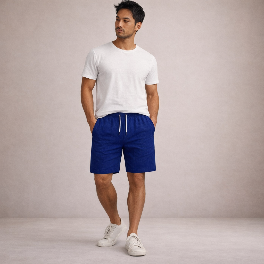 Men's Linen Shorts Drawstring Waist Printed Summer Fit