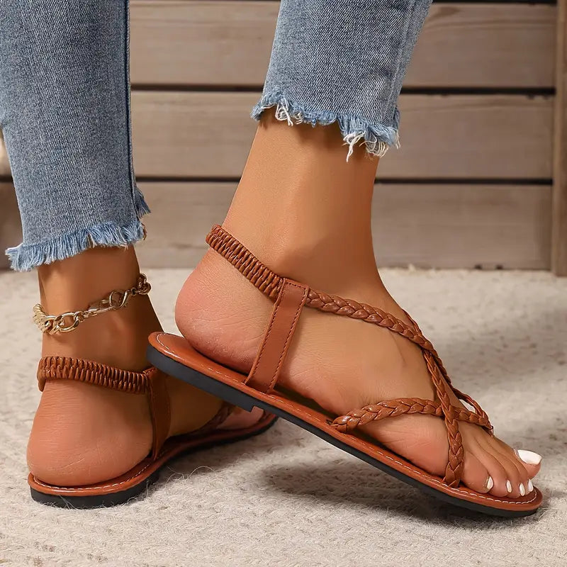 Women's Braided Flat Sandals – Secure Strappy Shoes