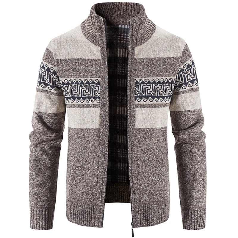 Men's Warm Knitted Zip Up Jacket Soft Stand Collar