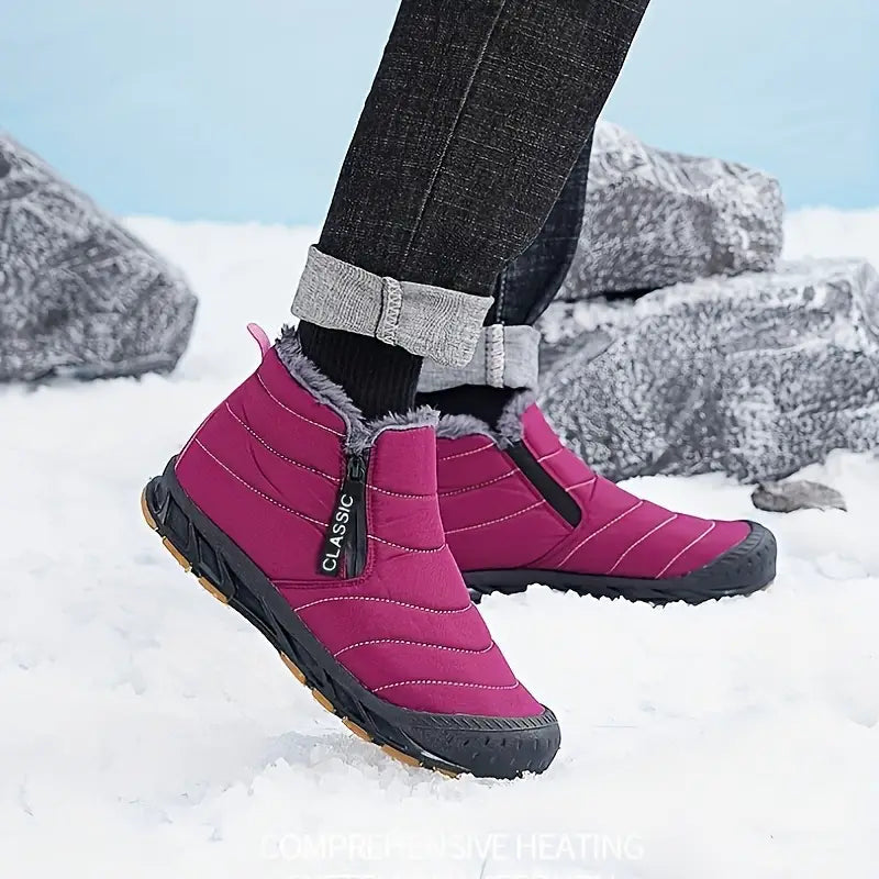 Men's Horizontal Quilted Zip Winter Boots with Plush Lining