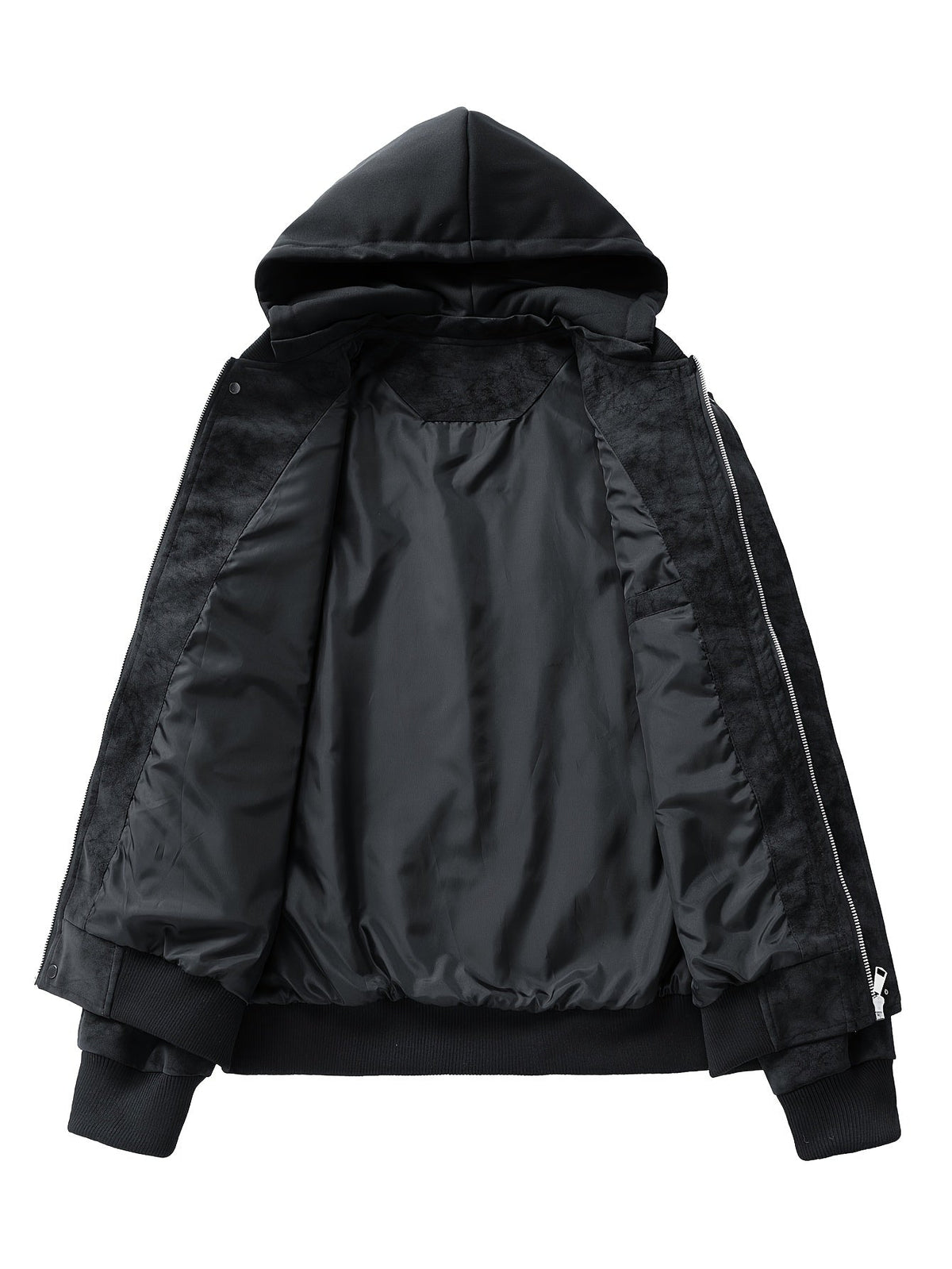 Women's Drawstring Hood Zip Jacket with Ribbed Cuffs and Hem