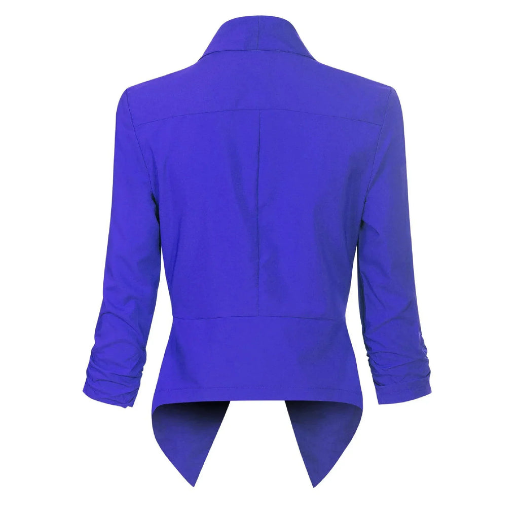 Women's Open-Front Blazer – Ruched-Sleeve Smart Layer