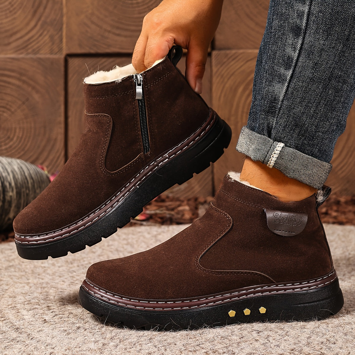 Women's Warm Plush Lined Everyday Booties with Thick Sole - Dark Brown