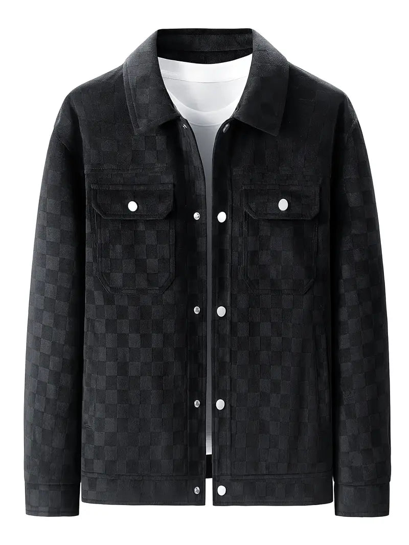 Men's Printed Snap Button Utility Jacket With Chest Pockets