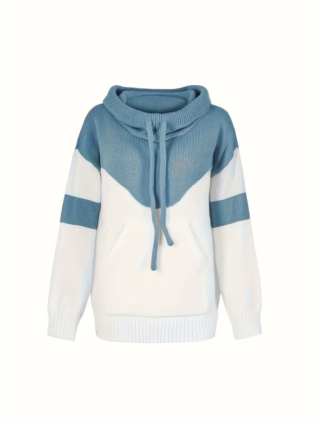 Women's Drawstring Hood Two-Tone Relaxed Pullover Hoodie