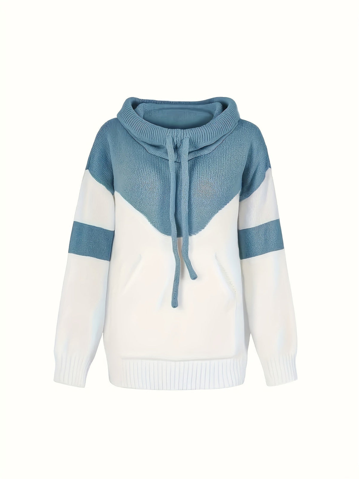 Women's Drawstring Hood Two-Tone Relaxed Pullover Hoodie