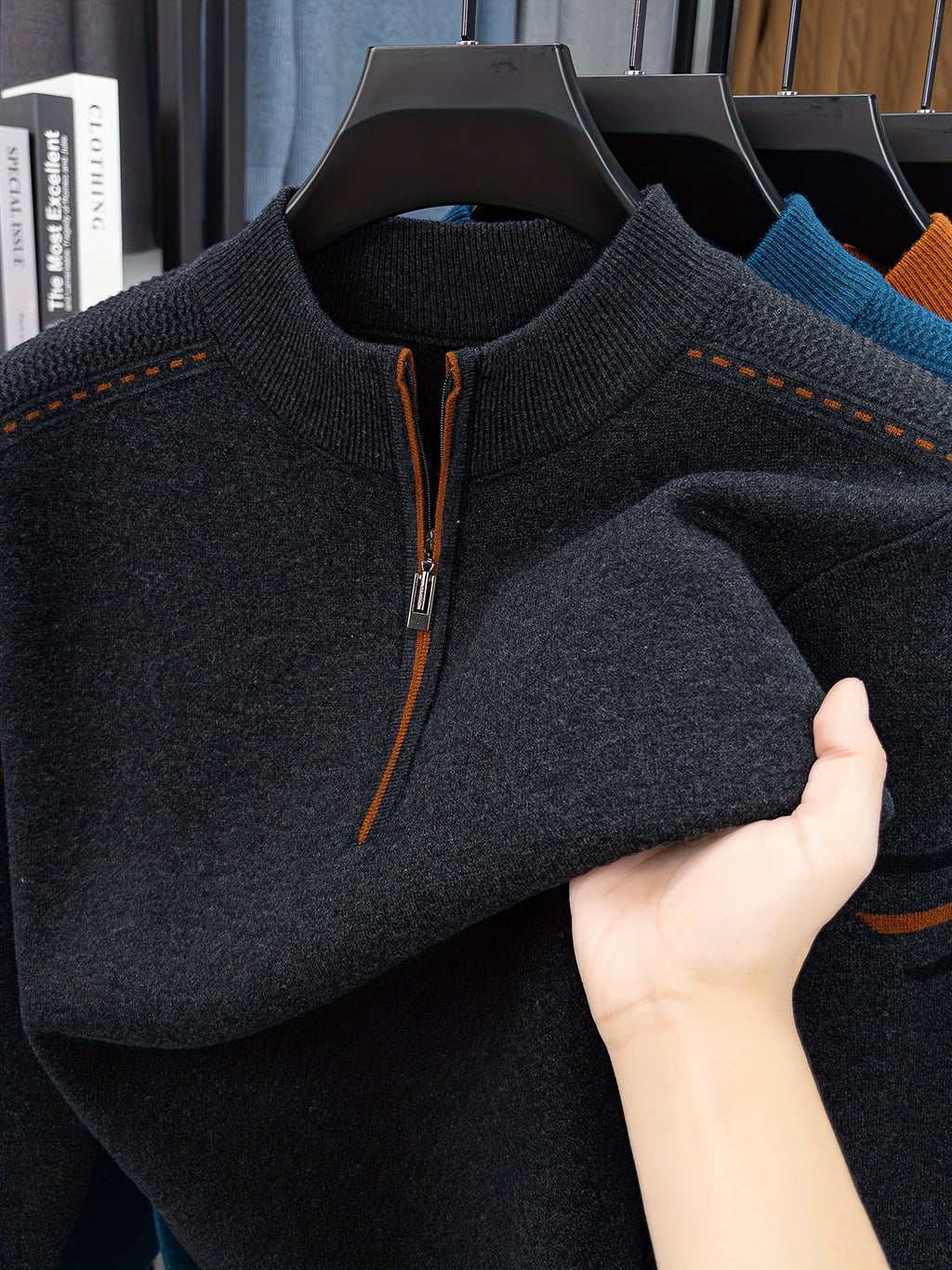 Men's Smart-Casual Knit Pullover with Half-Zip Neckline