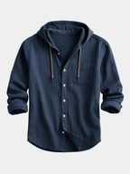 Men's Hooded Button Shirt Relaxed Lightweight Casual Overshirt