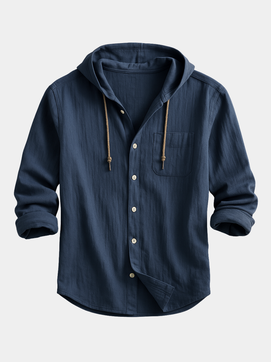 Men's Hooded Button Shirt Relaxed Lightweight Casual Overshirt
