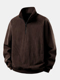 Men's Fine Corduroy Zip Collar Sweatshirt - Dark Brown