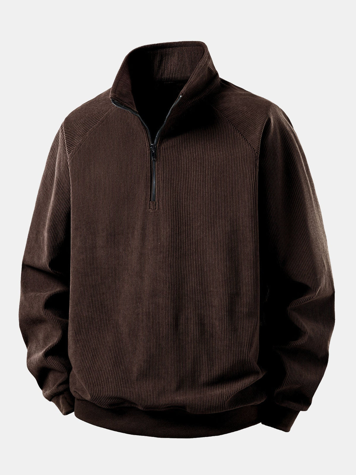 Men's Fine Corduroy Zip Collar Sweatshirt - Dark Brown