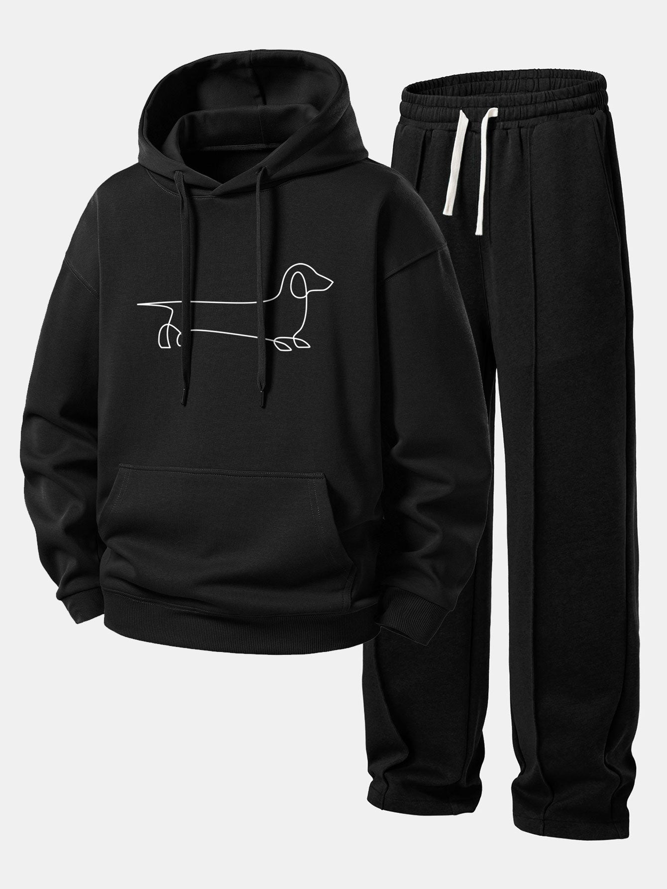 Men's Relaxed Hoodie Tracksuit Straight Leg Pintuck Sweatpants