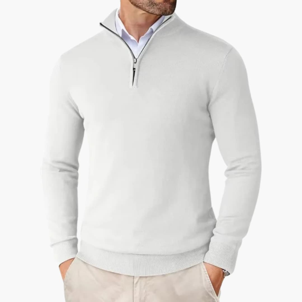 Men's Quarter Zip Pullover Ribbed Hem Knit Top
