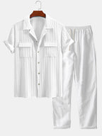 Men's Textured Cuban Collar Shirt and Linen Blend Trouser