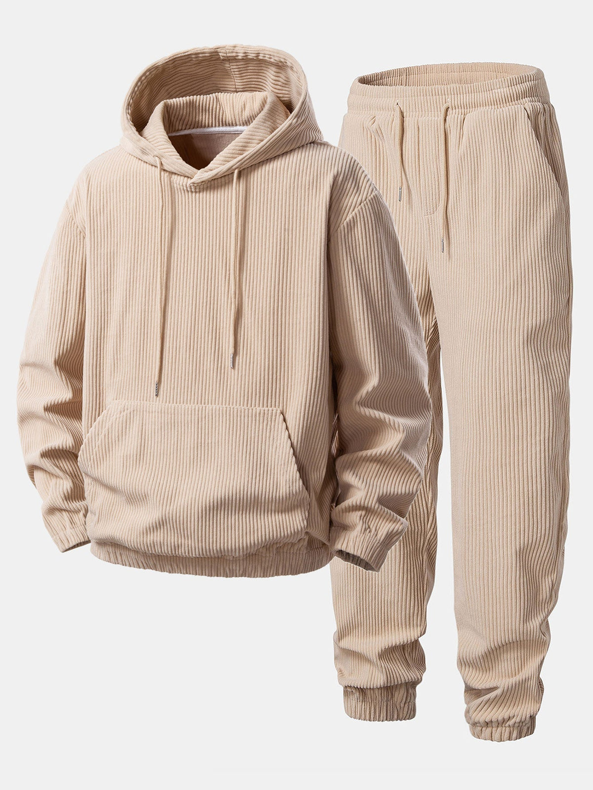 Men's Ribbed Corduroy Tracksuit Relaxed Hoodie and Tapered Joggers