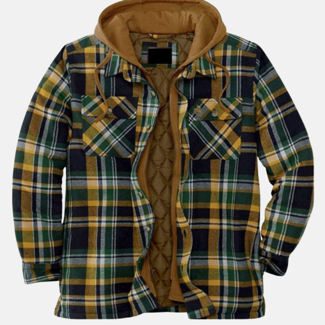 Men's Warm Hooded Overshirt Jacket Printed Quilted Layer