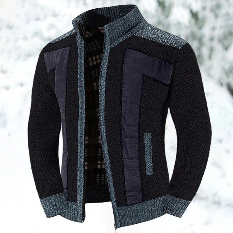 Men's Full Zip Knit Cardigan with Stand Collar