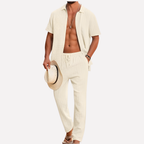 Men's Summer Co Ord Set Textured Shirt Relaxed Trousers