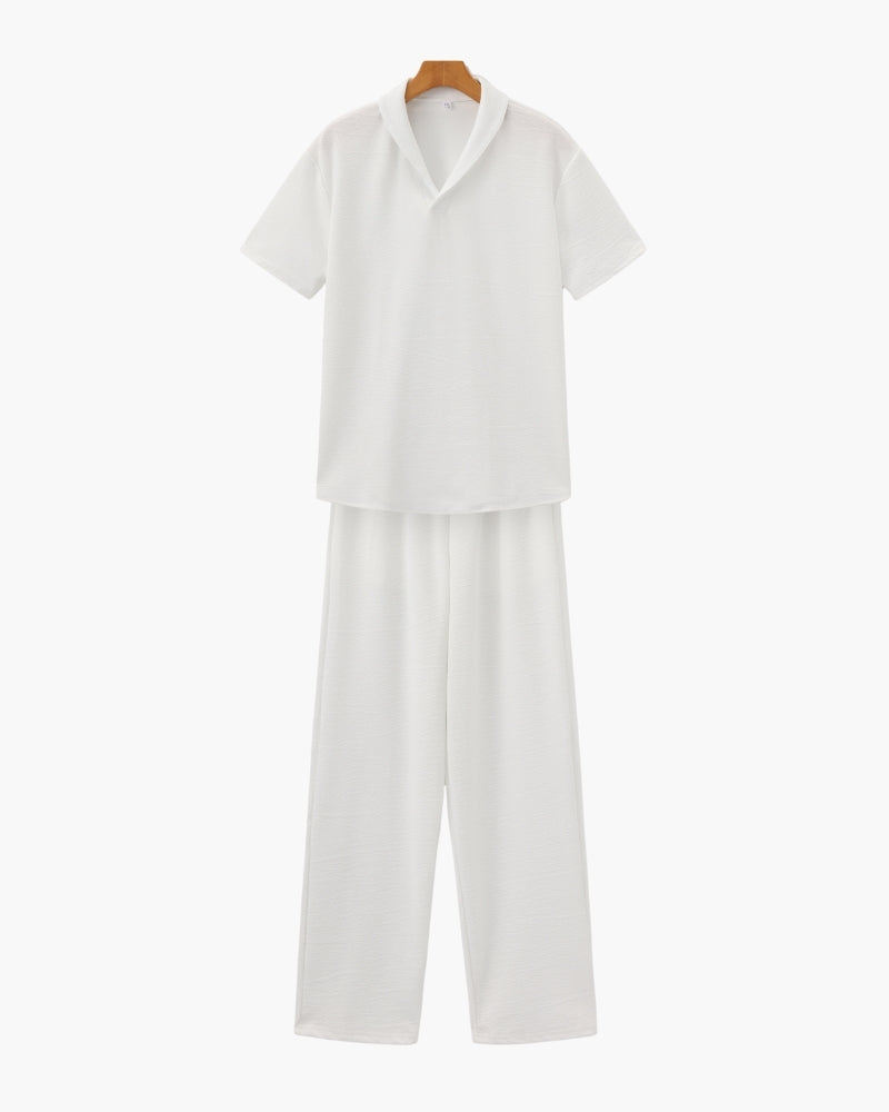 Men's Relaxed Polo Lounge Set Wide Leg Trousers