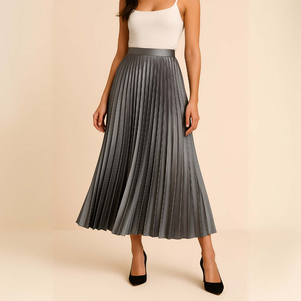 Women's Pleated Midi Skirt High Waist A-Line Style