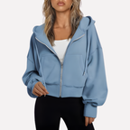 Women's Zip Hoodie Relaxed Fit Cropped Drawstring Jacket