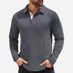 Men's Long Sleeve Polo Shirt Chest Pocket Casual Fit
