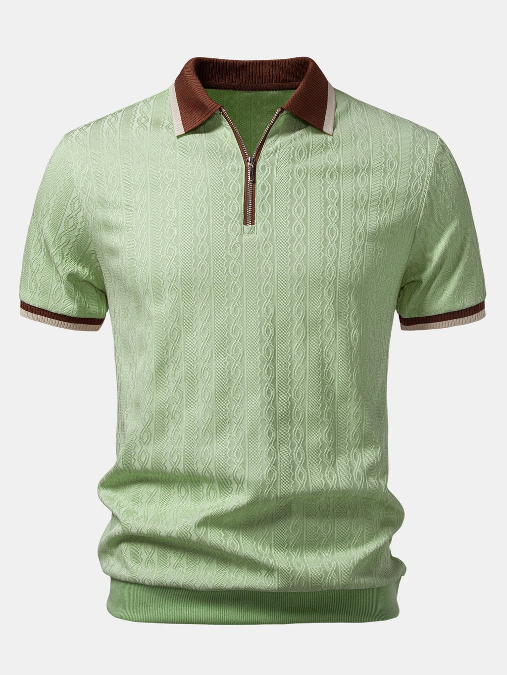 Men's Textured Knit Polo Quarter Zip Tailored Fit