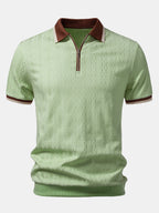 Men's Textured Knit Polo Quarter Zip Tailored Fit