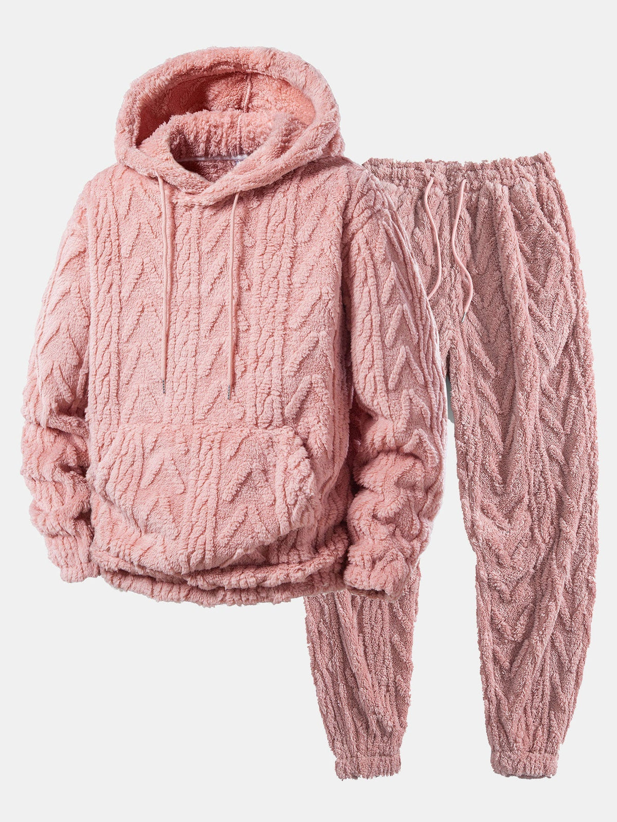 Men's Teddy Fleece Two Piece Set Relaxed Hoodie