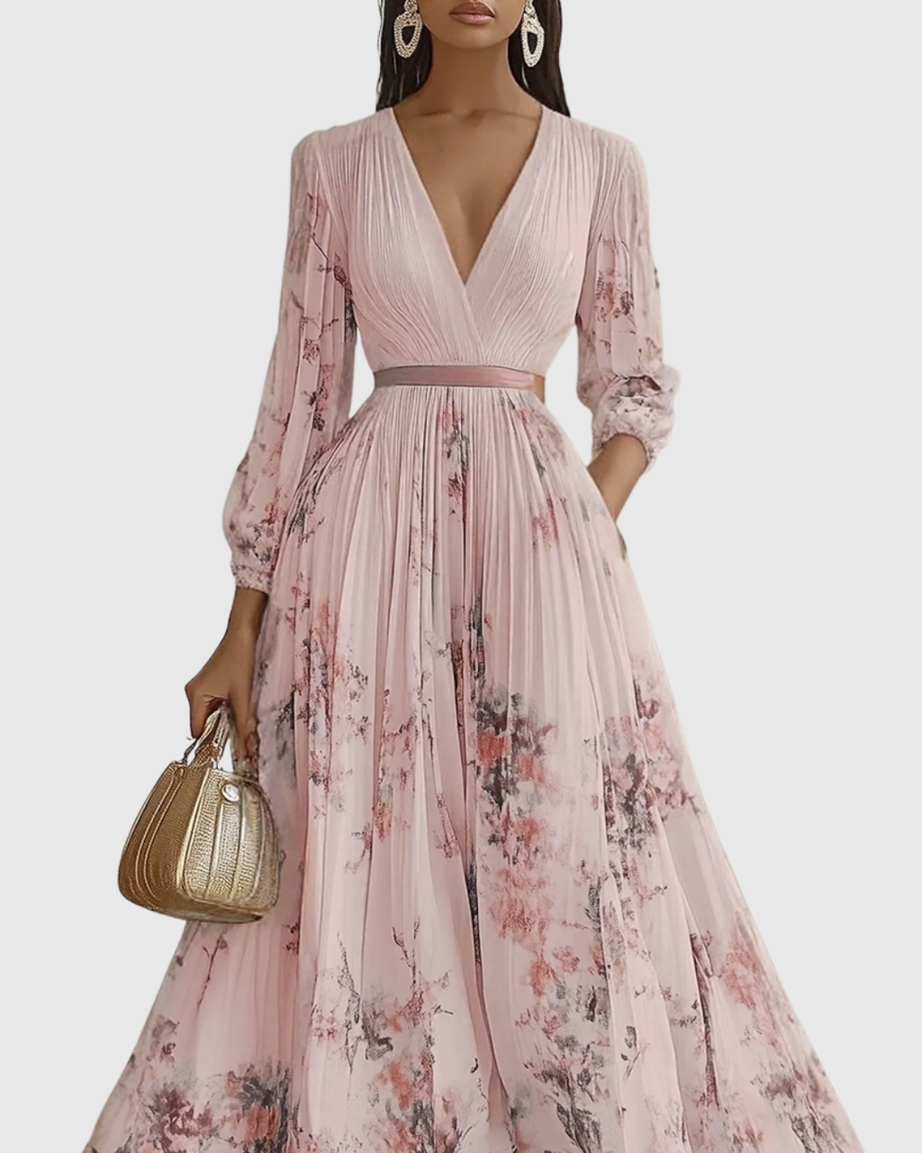 Women's Elegant Pleated Maxi Dress