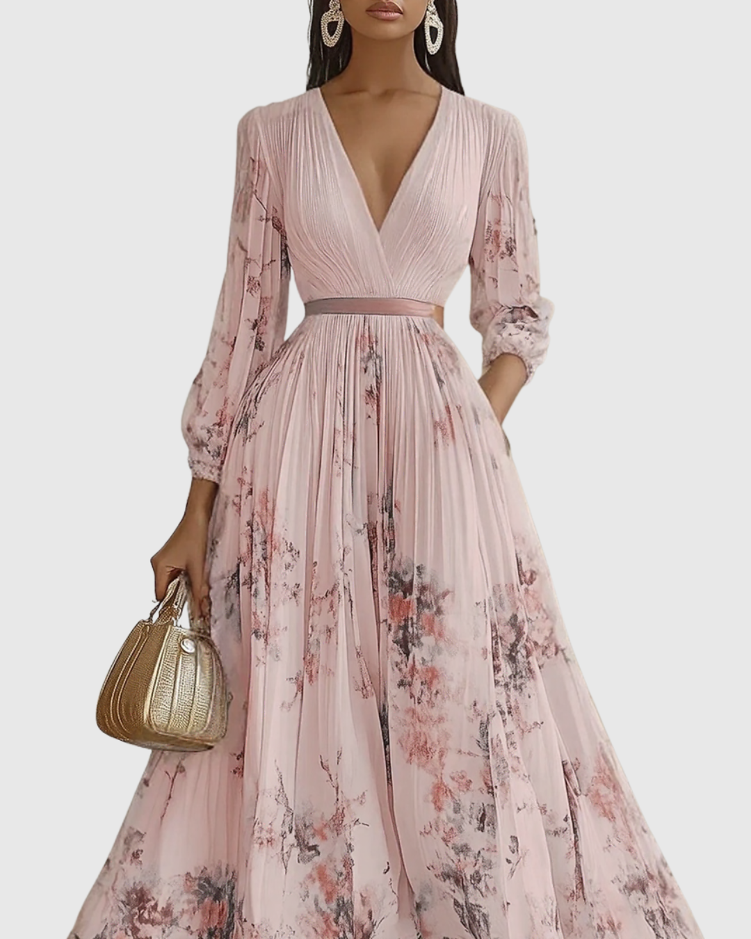Women's Elegant Pleated Maxi Dress